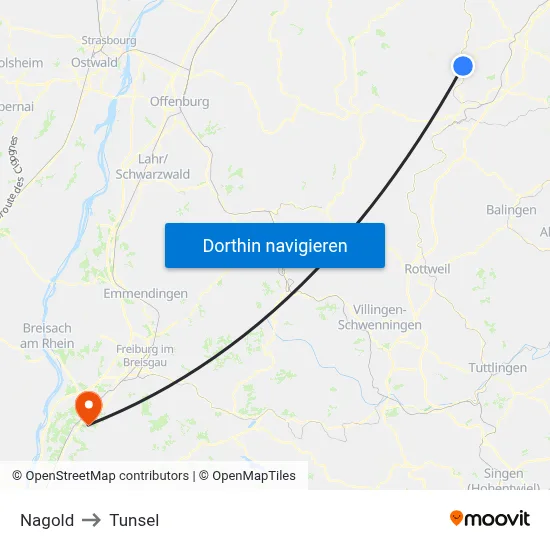Nagold to Tunsel map