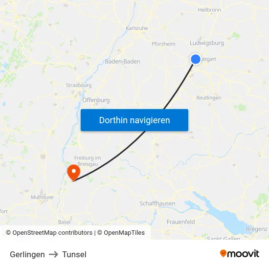 Gerlingen to Tunsel map