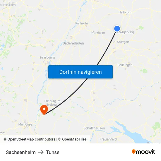 Sachsenheim to Tunsel map