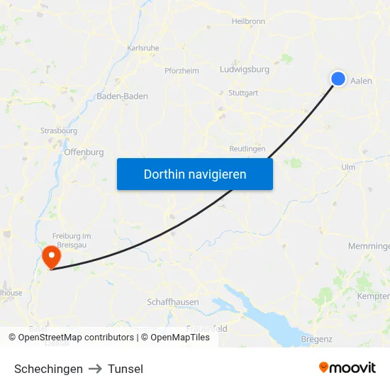 Schechingen to Tunsel map