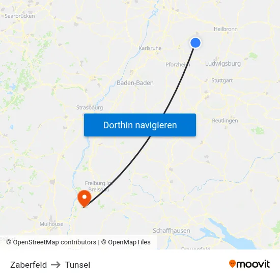Zaberfeld to Tunsel map