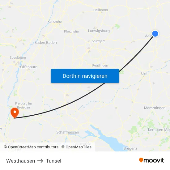 Westhausen to Tunsel map