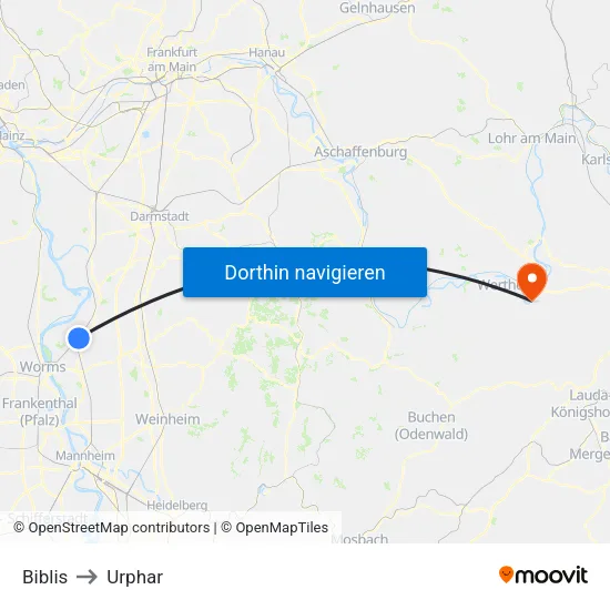 Biblis to Urphar map