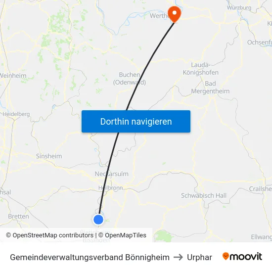 Gemeindeverwaltungsverband Bönnigheim to Urphar map