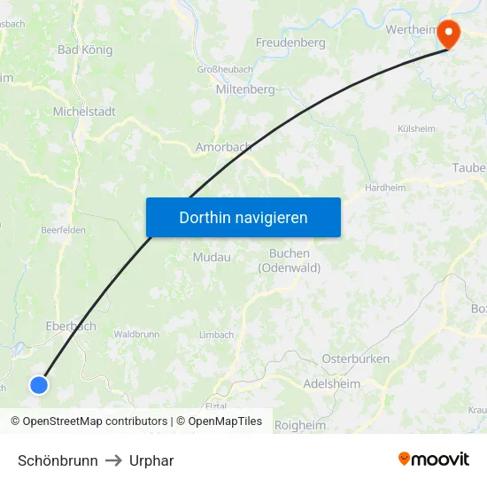 Schönbrunn to Urphar map