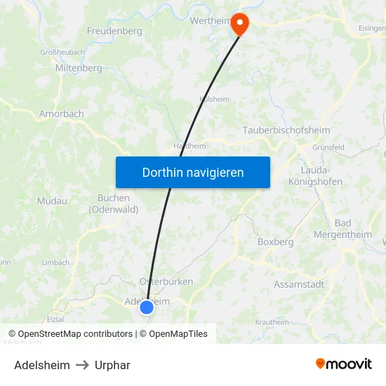 Adelsheim to Urphar map