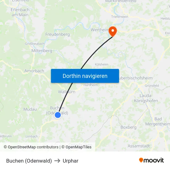 Buchen (Odenwald) to Urphar map