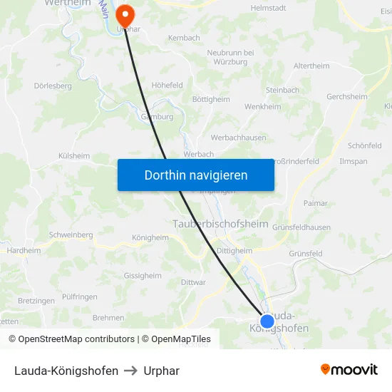 Lauda-Königshofen to Urphar map