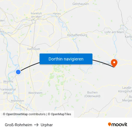 Groß-Rohrheim to Urphar map