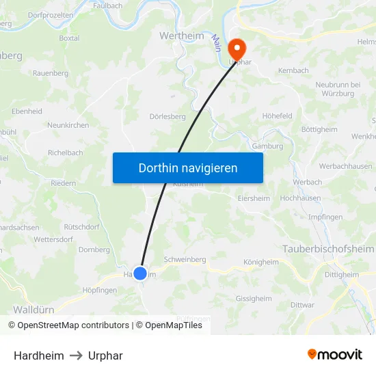 Hardheim to Urphar map