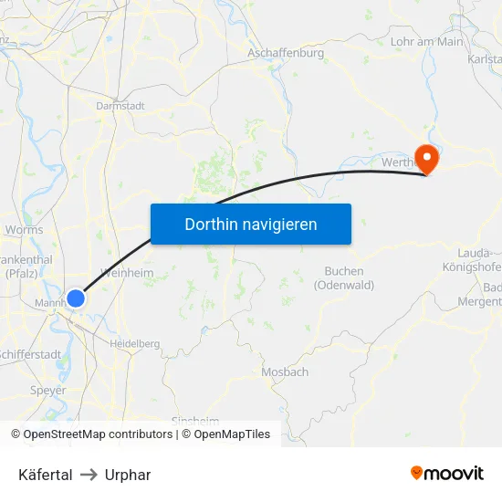 Käfertal to Urphar map
