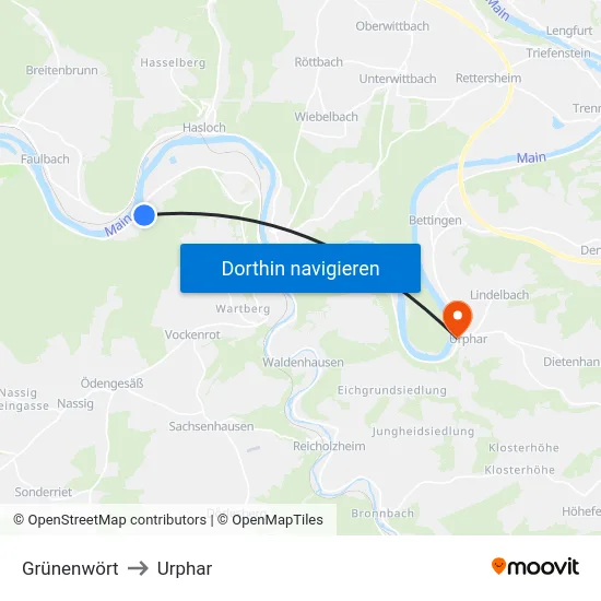 Grünenwört to Urphar map