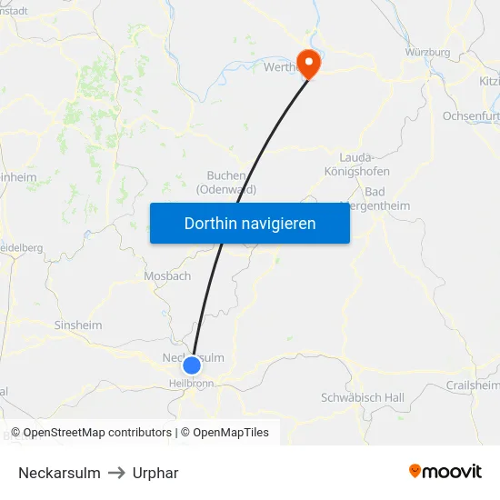 Neckarsulm to Urphar map