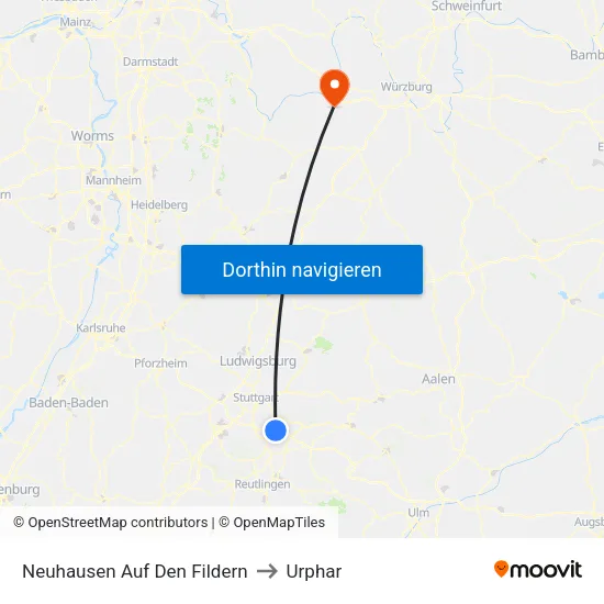 Neuhausen Auf Den Fildern to Urphar map