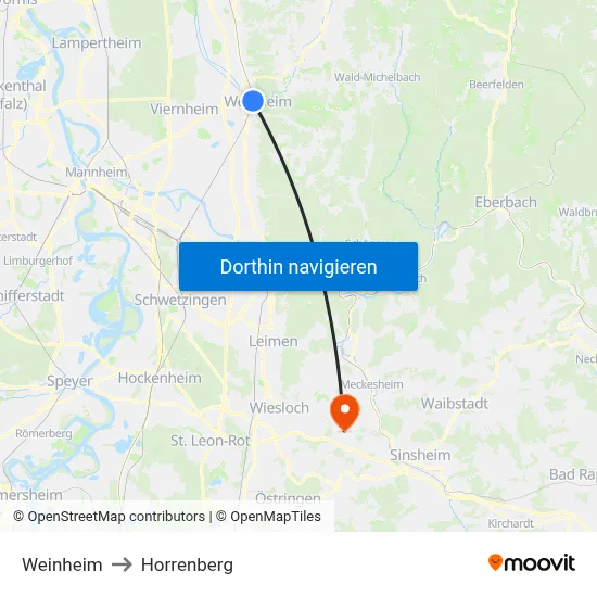 Weinheim to Horrenberg map