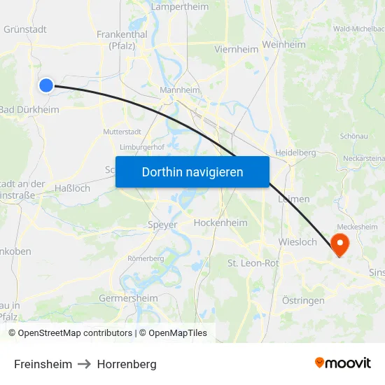 Freinsheim to Horrenberg map
