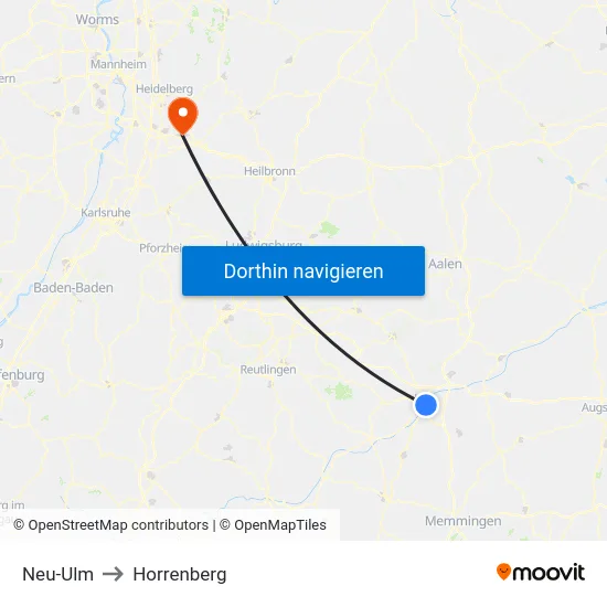 Neu-Ulm to Horrenberg map