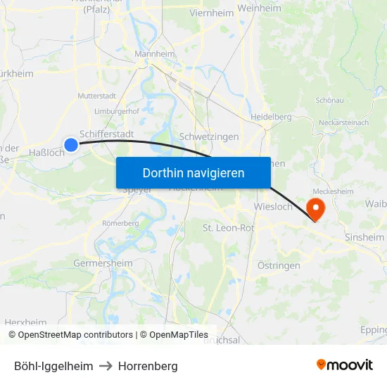 Böhl-Iggelheim to Horrenberg map