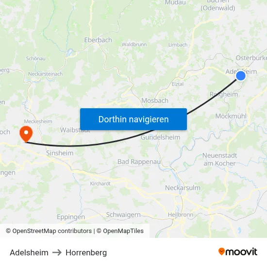 Adelsheim to Horrenberg map