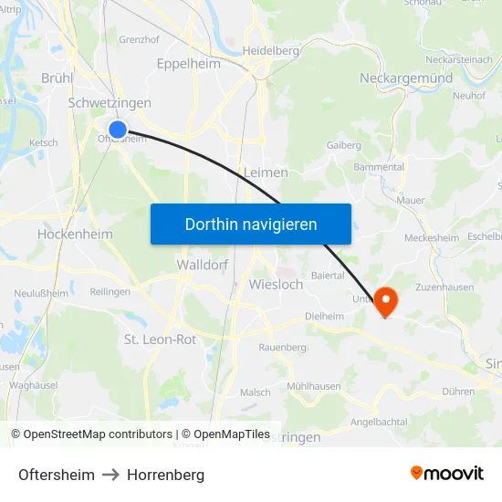 Oftersheim to Horrenberg map