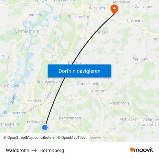 Waldbronn to Horrenberg map