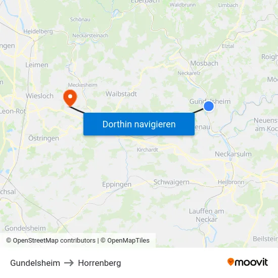 Gundelsheim to Horrenberg map