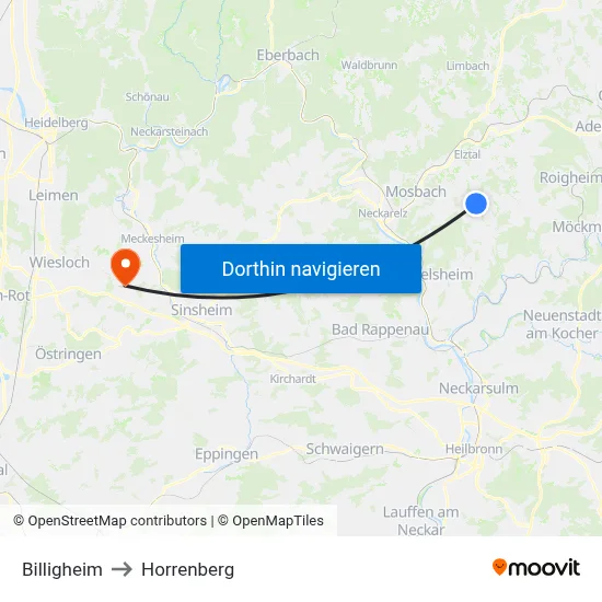 Billigheim to Horrenberg map