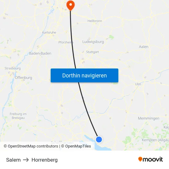 Salem to Horrenberg map