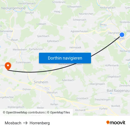 Mosbach to Horrenberg map