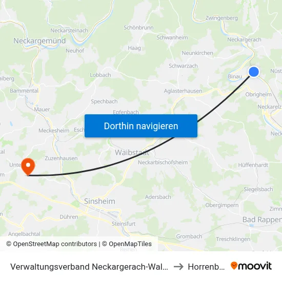 Verwaltungsverband Neckargerach-Waldbrunn to Horrenberg map