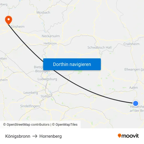 Königsbronn to Horrenberg map
