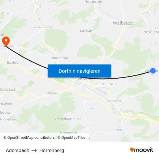 Adersbach to Horrenberg map