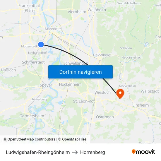 Ludwigshafen-Rheingönheim to Horrenberg map