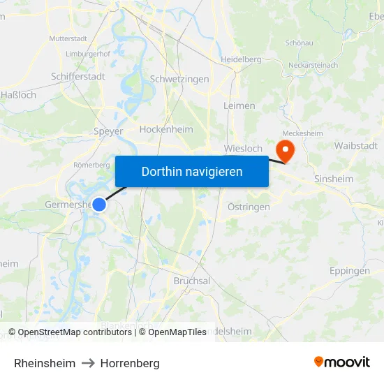 Rheinsheim to Horrenberg map