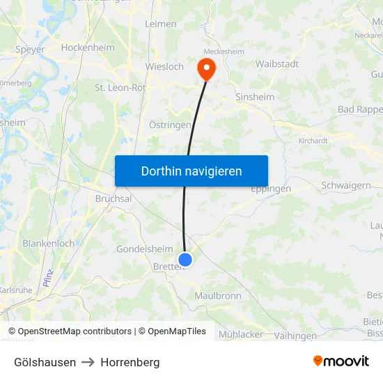 Gölshausen to Horrenberg map