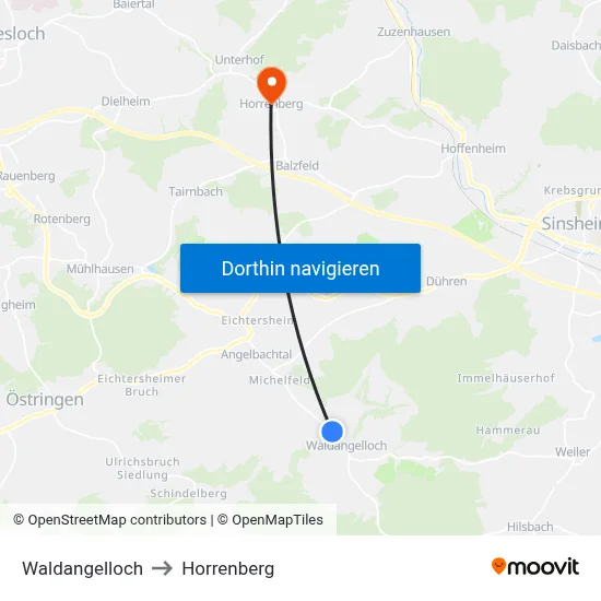 Waldangelloch to Horrenberg map