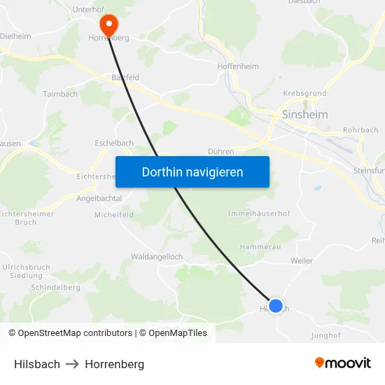 Hilsbach to Horrenberg map