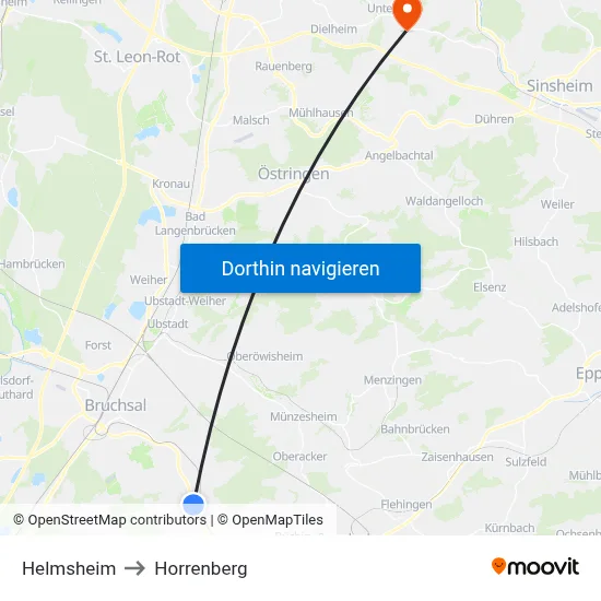 Helmsheim to Horrenberg map