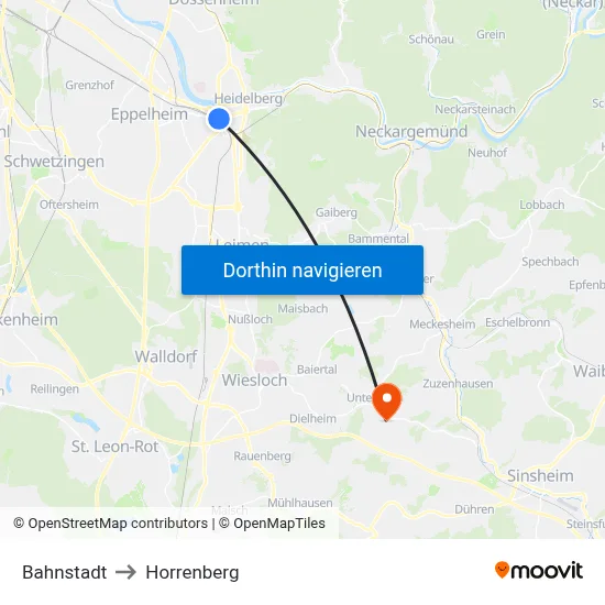 Bahnstadt to Horrenberg map