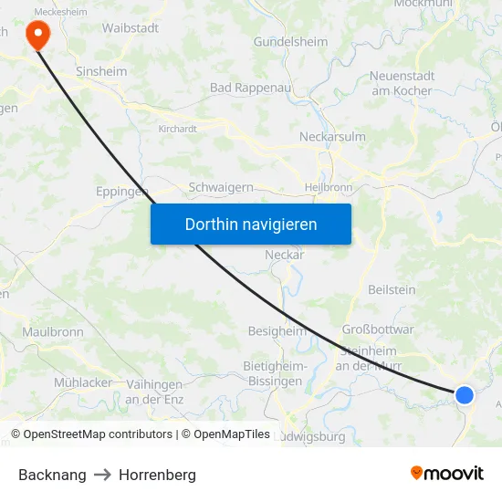 Backnang to Horrenberg map