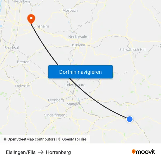 Eislingen/Fils to Horrenberg map