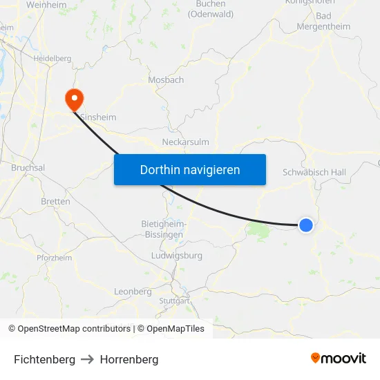 Fichtenberg to Horrenberg map