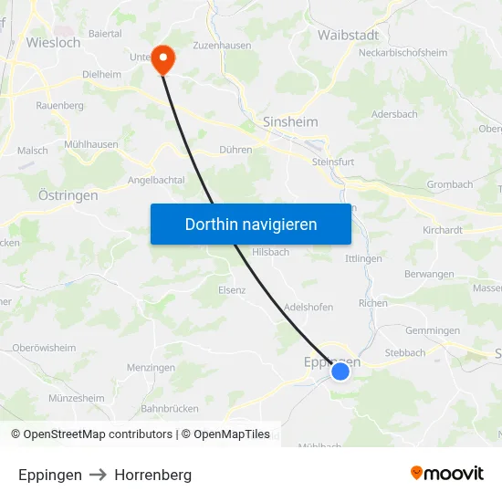 Eppingen to Horrenberg map