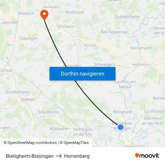 Bietigheim-Bissingen to Horrenberg map