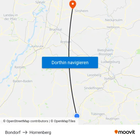 Bondorf to Horrenberg map