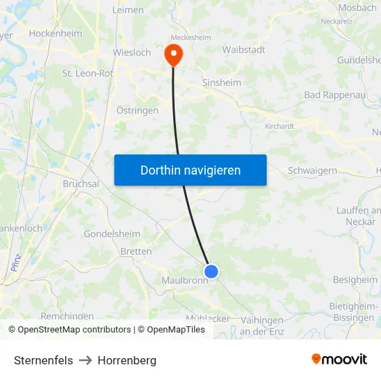 Sternenfels to Horrenberg map