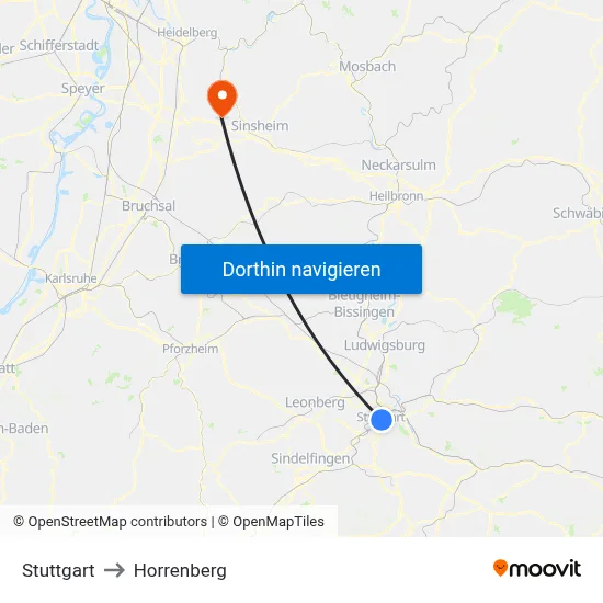Stuttgart to Horrenberg map