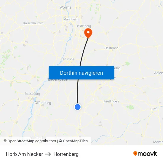 Horb Am Neckar to Horrenberg map
