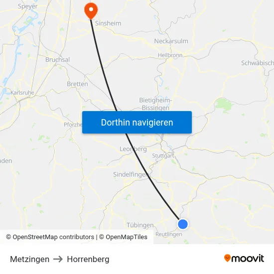 Metzingen to Horrenberg map