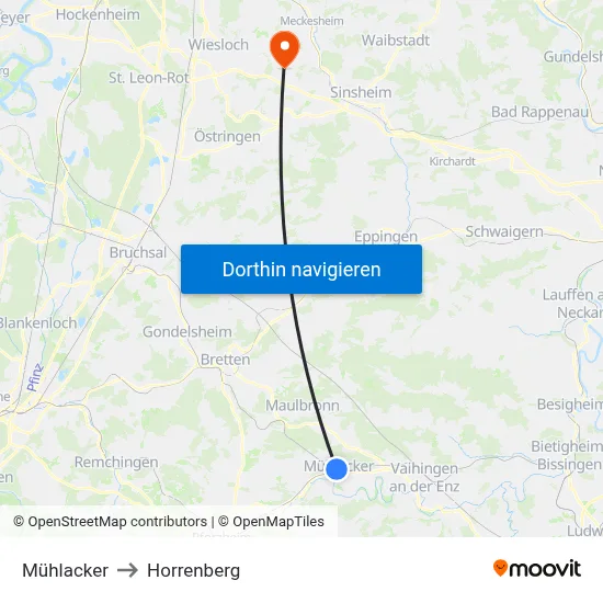 Mühlacker to Horrenberg map